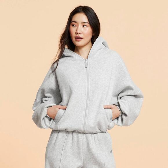 BLOGILATES Marshmallow Full Zip Hooded Sweatshirt Light Gray Large L - Picture 12 of 12